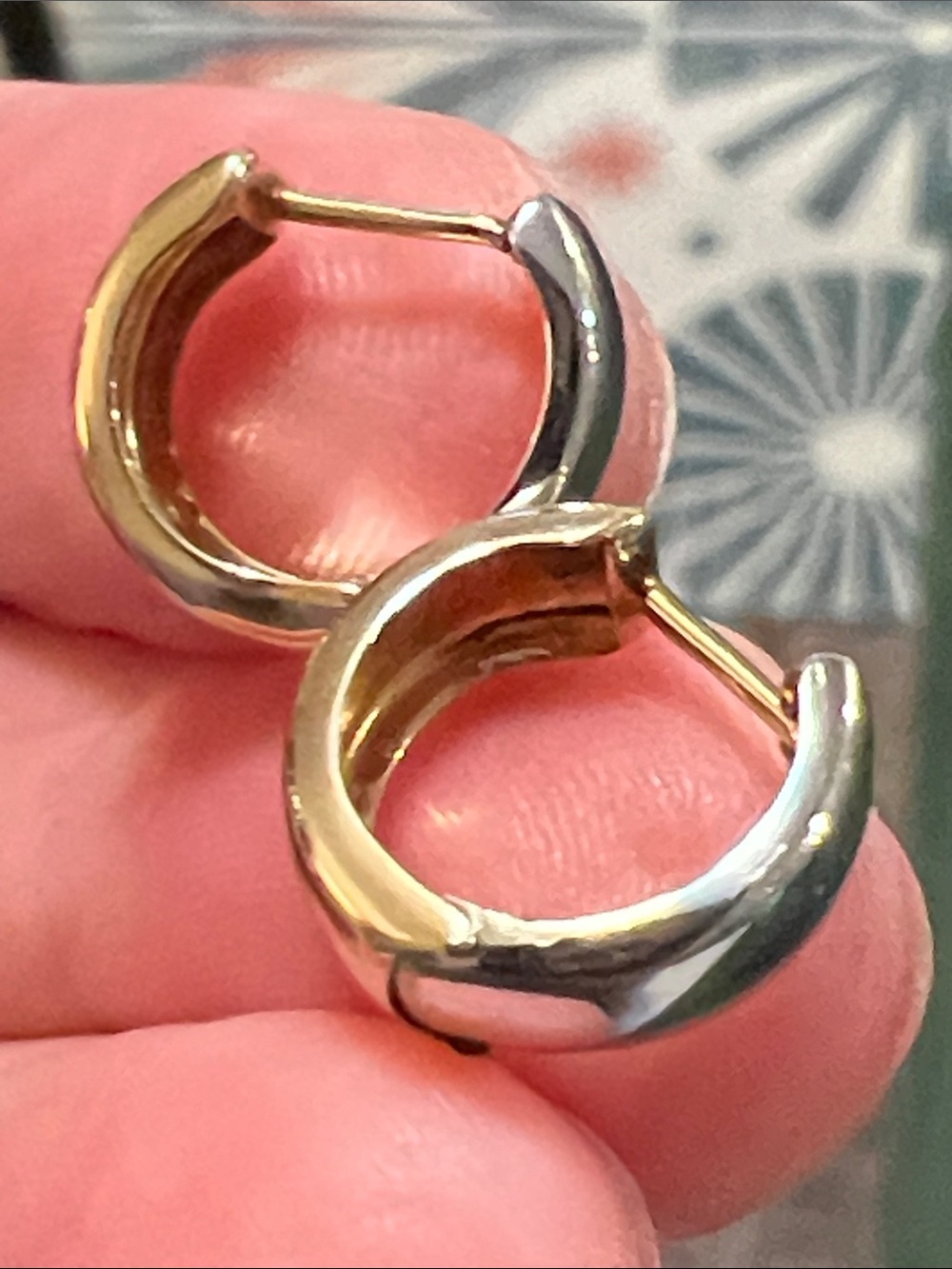 Classic 14k Solid Yellow Gold & White Gold Dual Tone Hinged Huggie Hoop Earrings